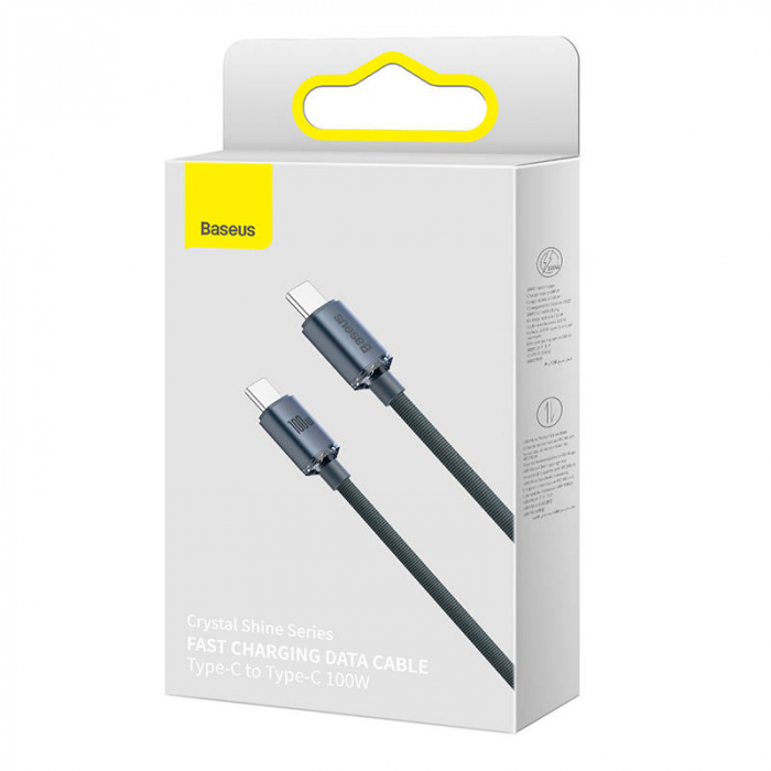 Cablu de date rapid BASEUS Crystal Shine USB-C la USB-C 100W 480Mbps flash charging 2m (negru) CAJY000701 [6]