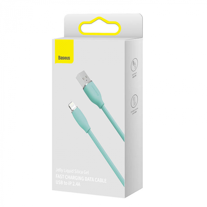 Cablu de date rapid BASEUS Jelly USB la Lightning 2.4A 2m (verde) CAGD000106 [6]