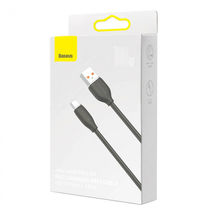 Cablu de date rapid BASEUS Jelly USB la USB-C 100W 480Mbps flash charging 1.2m (negru) CAGD010001 [5]
