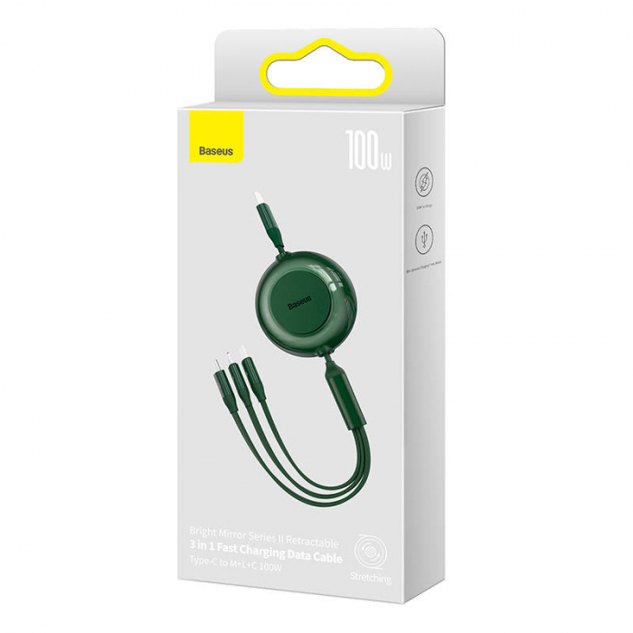 Cablu de date rapid USB-C BASEUS Bright Mirror 4 3in1 USB-C / Lightning / Micro 100W / 3.5A 1.1m - Verde CAMJ010206 [4]