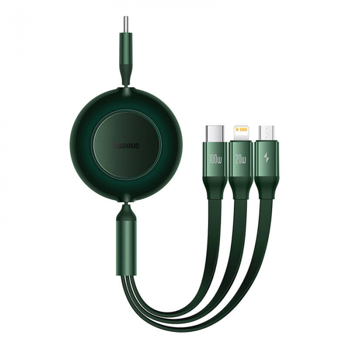 Cablu de date rapid usb-c baseus bright mirror 4 3in1 usb-c lightning micro 100w 3.5a 1.1m - verde camj010206