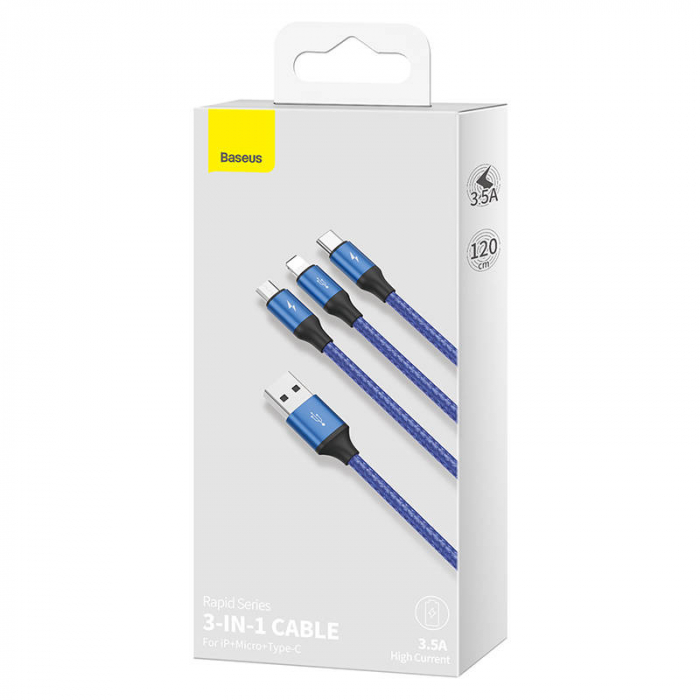 Cablu de date rapid USB BASEUS 3in1 USB-C / Lightning / Micro 20W 1.2m - Albastru CAJS000003 [6]