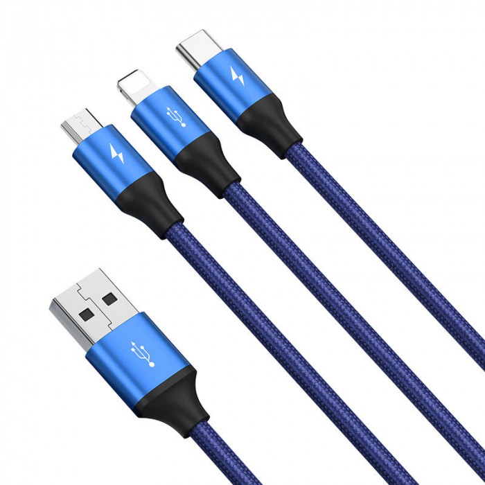 Cablu de date rapid USB BASEUS 3in1 USB-C / Lightning / Micro 20W 1.2m - Albastru CAJS000003 [8]