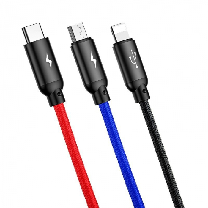 Cablu de date rapid USB BASEUS 3in1 USB-C / Lightning / Micro 3A 1.2m - Negru CAMLT-BSY01 [8]