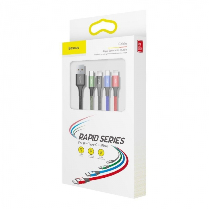 Cablu de date rapid USB BASEUS 4in1 USB-C / 2x Lightning / Micro 3.5A 1.2m - Negru CA1T4-A01 [4]