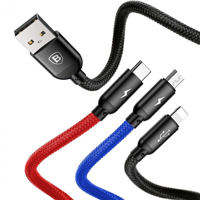 Cablu de date rapid USB BASEUS 3in1 USB-C / Lightning / Micro 3A 1.2m - Negru CAMLT-BSY01 [2]