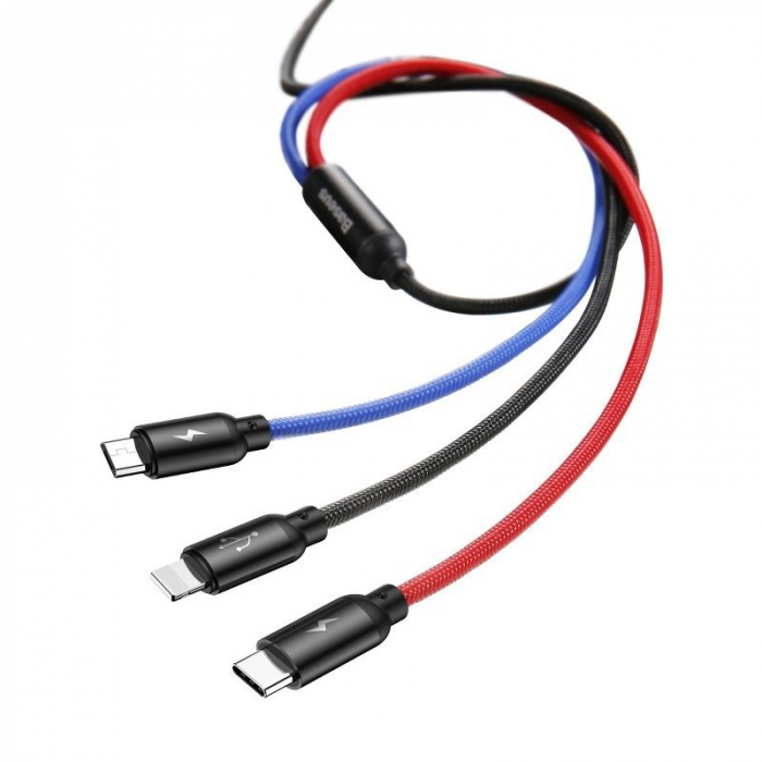Cablu de date rapid USB BASEUS 3in1 USB-C / Lightning / Micro 3A 1.2m - Negru CAMLT-BSY01 [3]