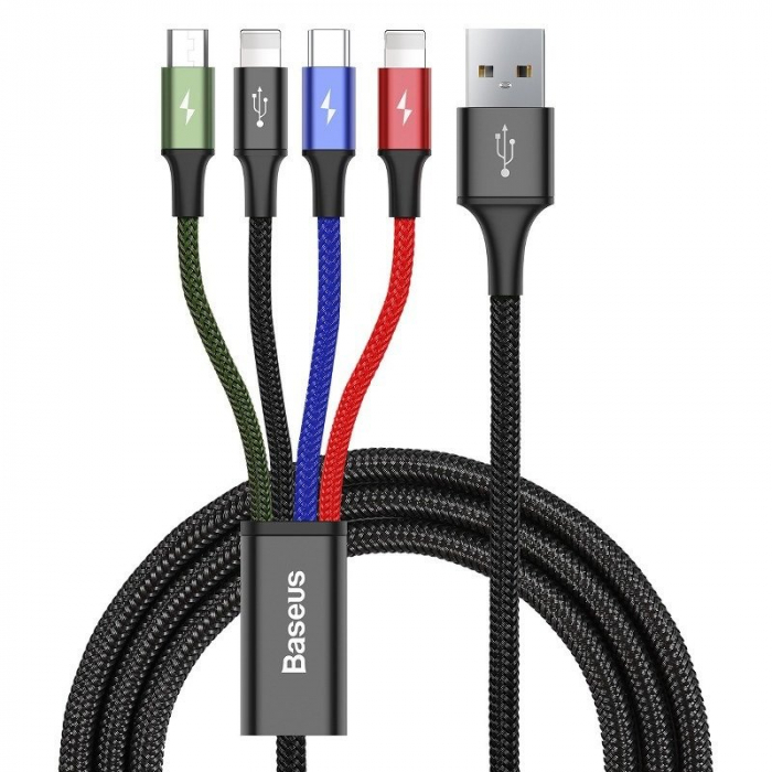 Cablu de date rapid usb baseus 4in1 usb-c 2x lightning micro 3.5a 1.2m - negru ca1t4-a01