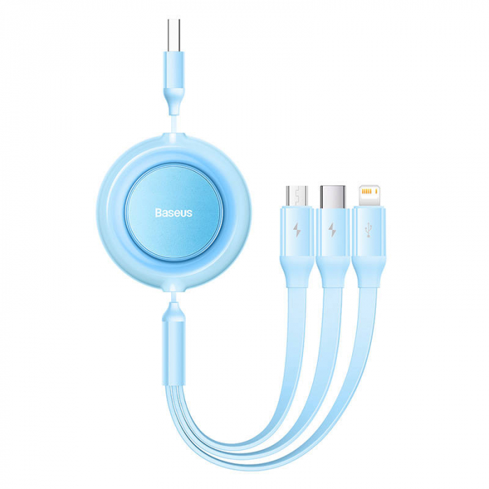 Cablu de date rapid USB BASEUS Bright Mirror 2 3in1 USB-C Lightning Micro 3.5A 1.1m - Albastru deschis CAMJ010017