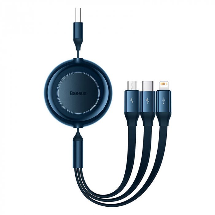 Cablu de date rapid usb baseus bright mirror 2 3in1 usb-c lightning micro 3.5a 1.1m - albastru camj010003