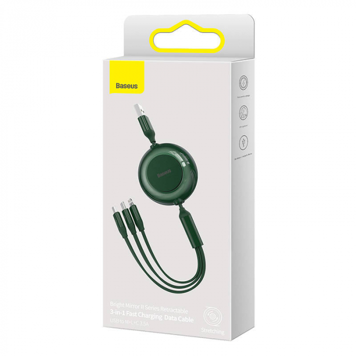Cablu de date rapid USB BASEUS Bright Mirror 2 3in1 USB-C / Lightning / Micro 3.5A 1.1m - Verde CAMJ010006 [4]