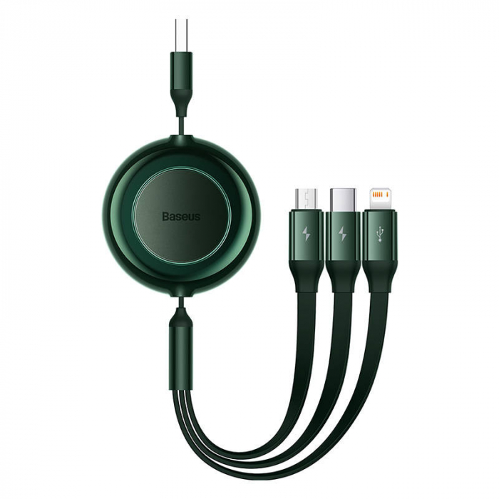 Cablu de date rapid usb baseus bright mirror 2 3in1 usb-c lightning micro 3.5a 1.1m - verde camj010006