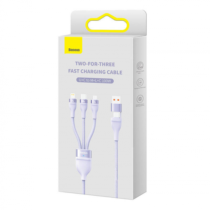 Cablu de date rapid USB BASEUS Flash 3in1 USB-C / Lightning / Micro 100W 1.2m - Mov CASS030105 [5]