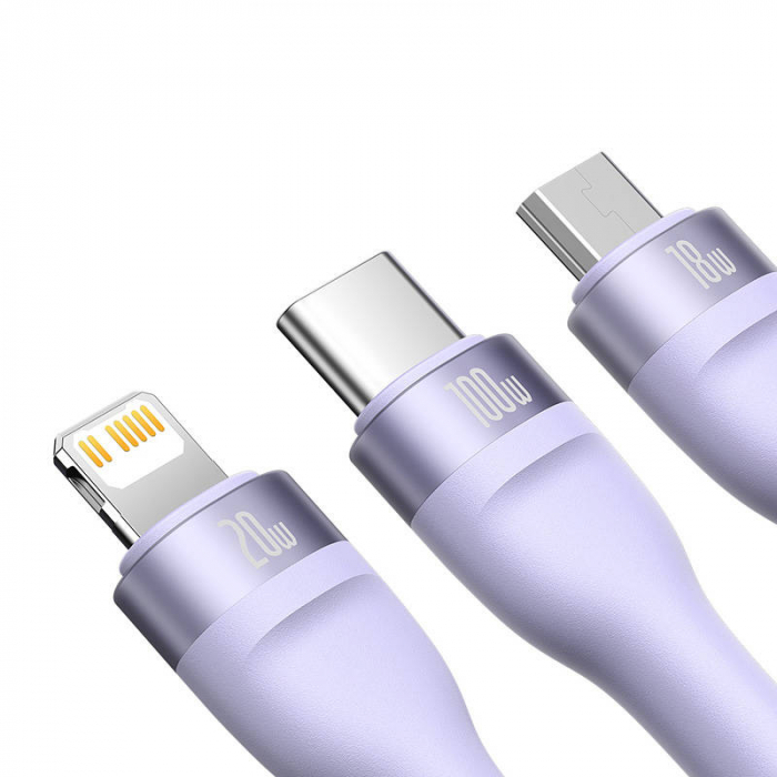 Cablu de date rapid USB BASEUS Flash 3in1 USB-C / Lightning / Micro 100W 1.2m - Mov CASS030105 [3]