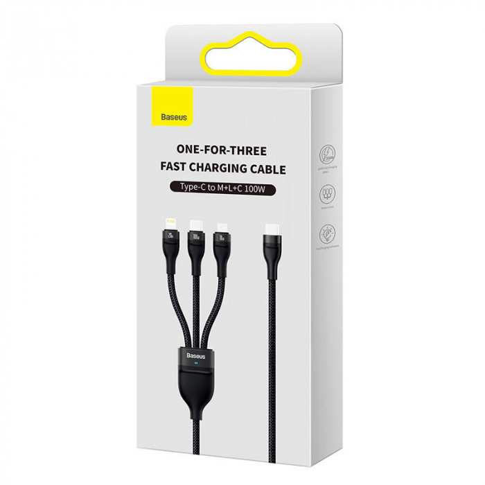Cablu de date rapid USB BASEUS Flash 3in1 USB-C / Lightning / Micro 100W 1.5m - Negru CASS030201 [5]