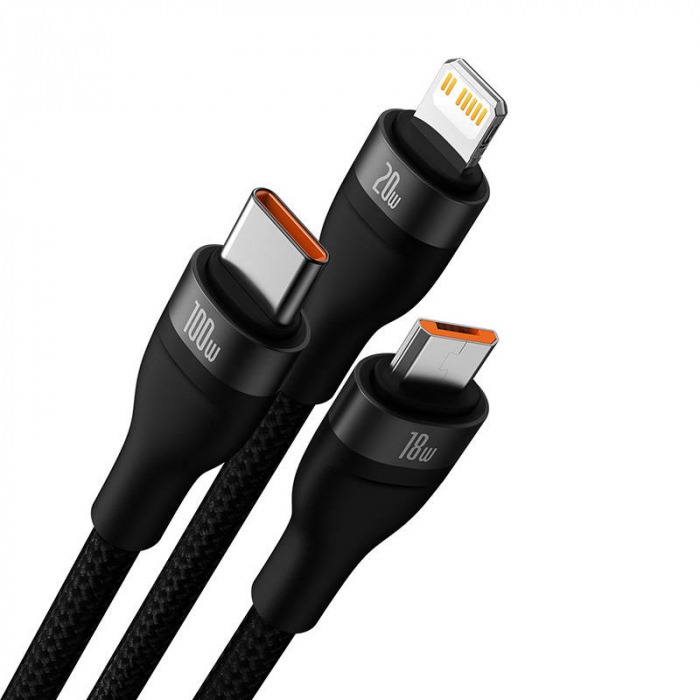 Cablu de date rapid USB BASEUS Flash 3in1 USB-C / Lightning / Micro 100W 1.5m - Negru CASS030201 [2]