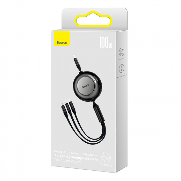 Cablu de date rapid USB-C BASEUS Bright Mirror 4 3in1 USB-C / Lightning / Micro 100W / 3.5A 1.1m - Negru CAMJ010201 [4]
