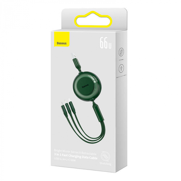 Cablu de date rapid USB BASEUS Bright Mirror 3 3in1 USB-C / Lightning / Micro 66W / 2A 1.1m - Verde CAMJ010106 [4]