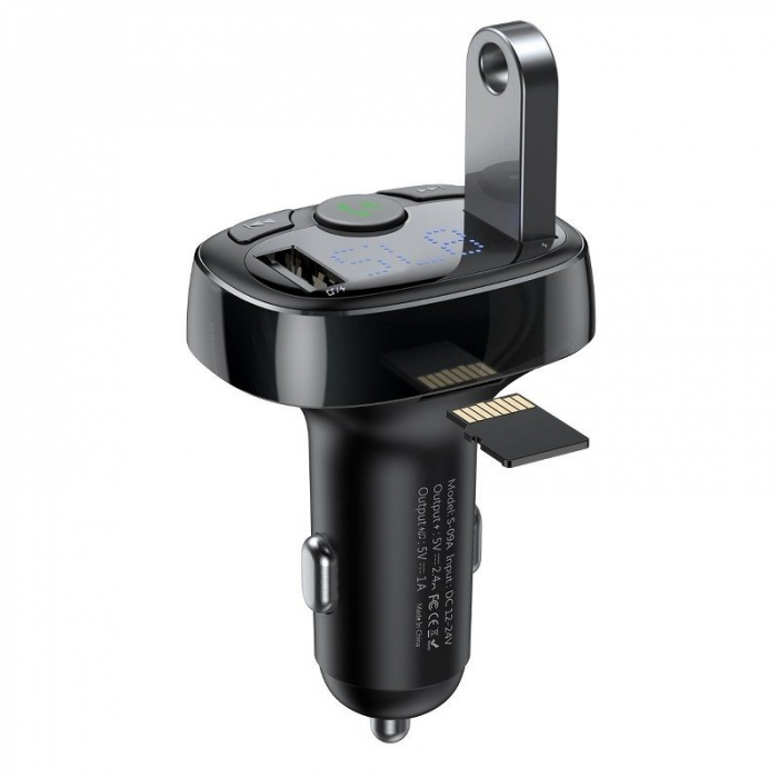 Modulator FM bluetooth BASEUS Tip T 2xUSB microSD (negru) CCTM-01 [2]