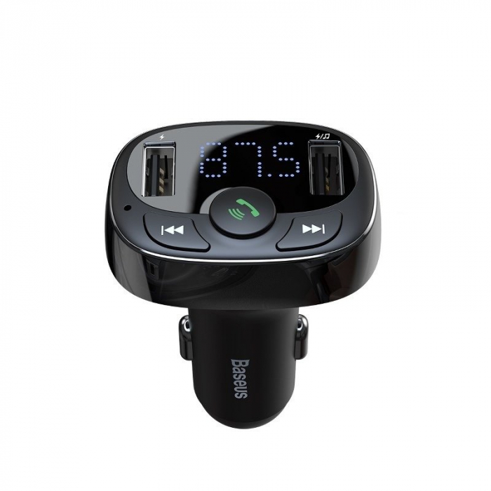 Modulator FM bluetooth BASEUS Tip T 2xUSB microSD (negru) CCTM-01 [5]