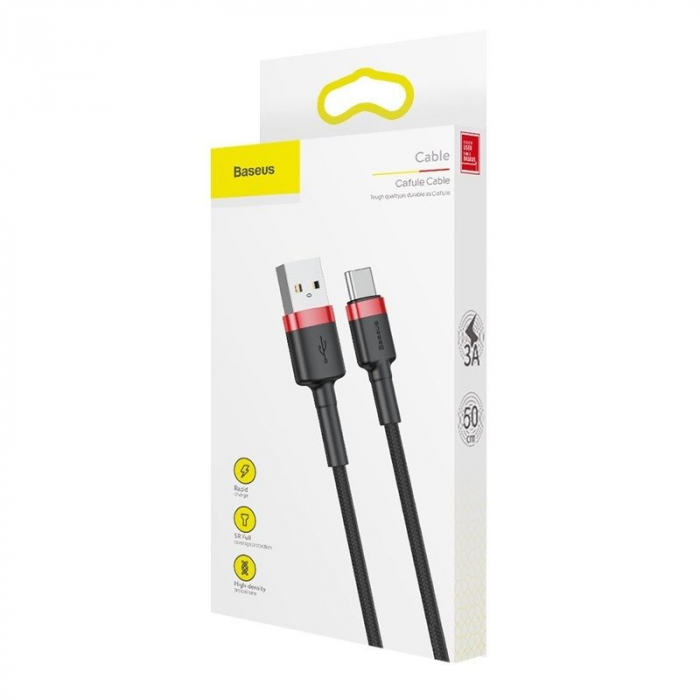Cablu de date USB-C BASEUS Cafule 2A 3m (negru+rosu) CATKLF-U91 [8]