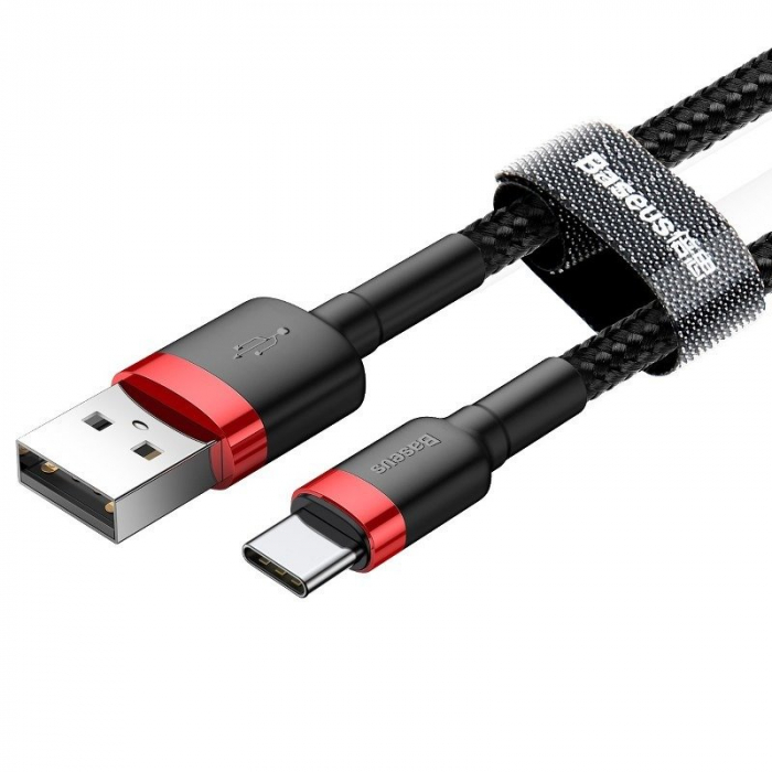 Cablu de date USB-C BASEUS Cafule 2A 3m (negru+rosu) CATKLF-U91 [2]