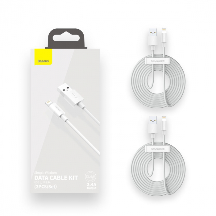 Cablu de date USB la Lightning BASEUS Simple Wisdom 2.4A 1.5m set 2buc (Alb) TZCALZJ-02 [10]