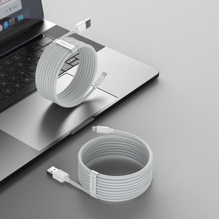 Cablu de date USB la Lightning BASEUS Simple Wisdom 2.4A 1.5m set 2buc (Alb) TZCALZJ-02 [5]