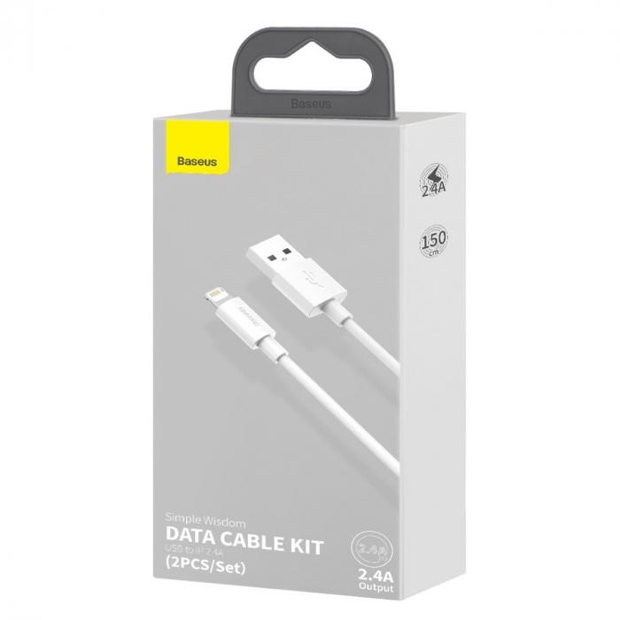 Cablu de date USB la Lightning BASEUS Simple Wisdom 2.4A 1.5m set 2buc (Alb) TZCALZJ-02 [8]