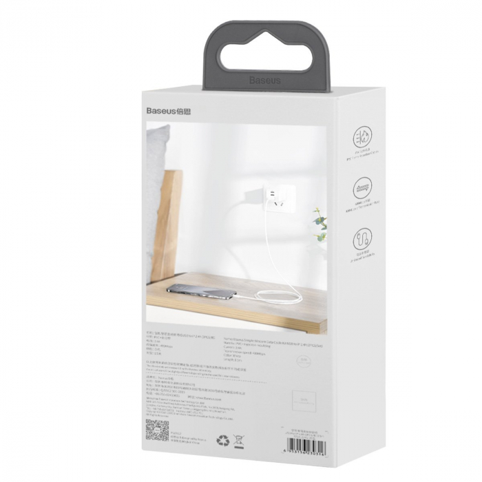 Cablu de date USB la Lightning BASEUS Simple Wisdom 2.4A 1.5m set 2buc (Alb) TZCALZJ-02 [9]