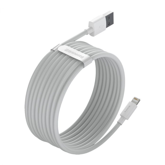 Cablu de date USB la Lightning BASEUS Simple Wisdom 2.4A 1.5m set 2buc (Alb) TZCALZJ-02 [4]