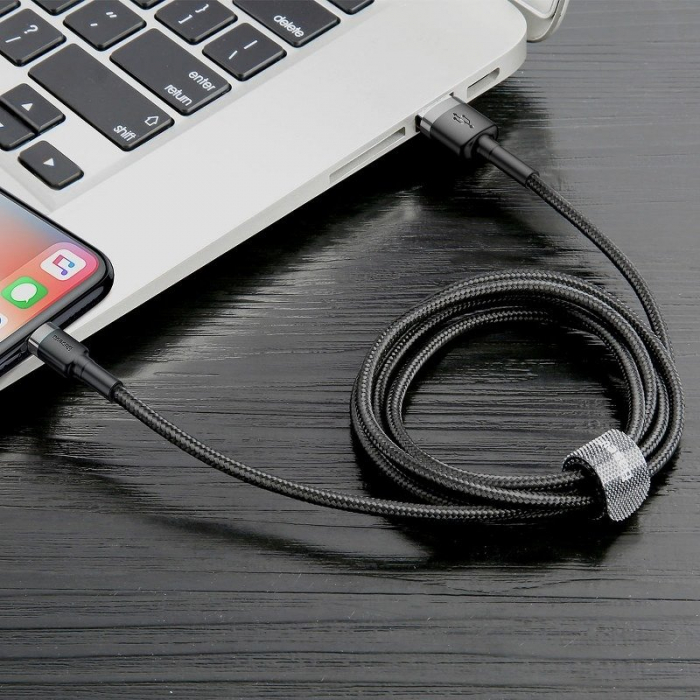 Cablu de date USB Lightning BASEUS Cafule 2.4A 1m (gri+negru) CALKLF-BG1 [6]