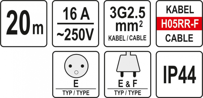 Cablu prelungitor YATO, 16A, cablu 3X2.5mm2 [2]