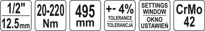 Cheie dinamometrica YATO 1/2 Inch 20 - 220Nm 495mm [6]