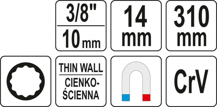 Cheie tubulara bujii cu prelungitor YATO 3/8 310mm CrV [4]