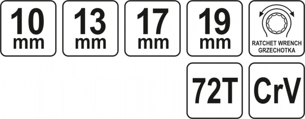 Cheie tubulara dubla YATO, cu clichet, CrV, 72T, 10-13-17-19mm [3]