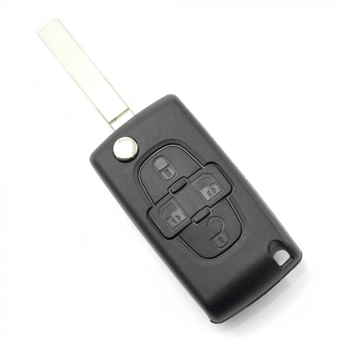 Citroen Peugeot - Carcasa tip cheie briceag cu 4 butoane, fara suport baterie, lama tip HU83-SH4