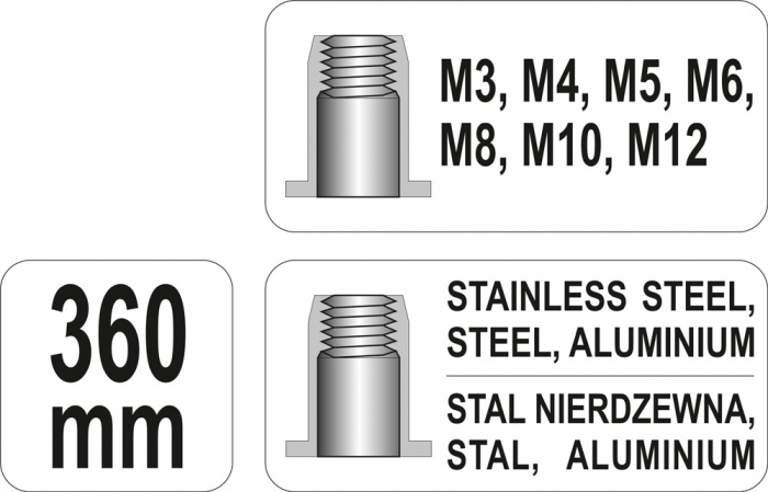 Cleste Piulite Nituibile YATO, CR-Mo, M3 - M12, 360mm [7]
