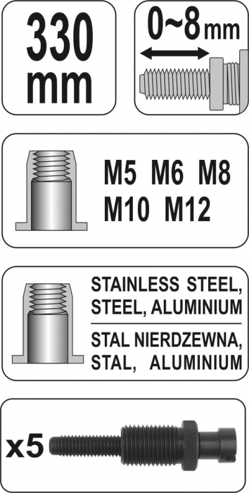 Cleste Pentru Piulite Nituibile YATO, CR-Mo, M5 - M12, 330mm [6]