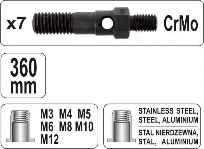 Cleste Pentru Piulite Nituibile YATO, CR-Mo, M3 - M12, 360mm [4]