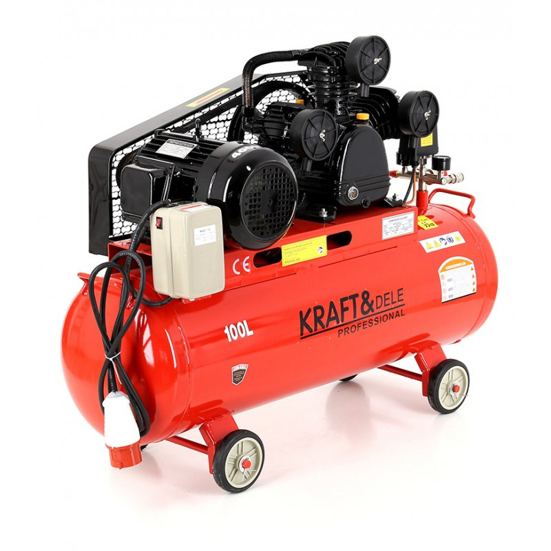 Compresor de aer KRAFT&DELE 100L 8bar 400V 3 Pistoane 4.1kW 5.6CP 305 l/min KD405 [8]