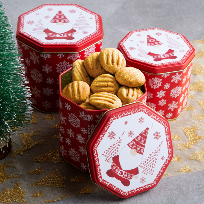 Cutie de biscuiti - cu Mos Craciun - octogon - 3 buc pachet