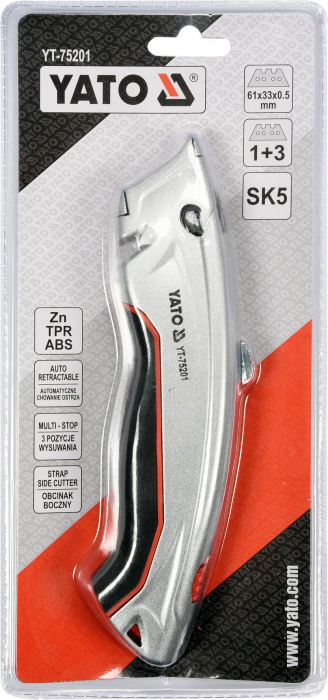 Cutter profesional YATO lama trapezoidala retractabila 3 lame rezerva 61x33mm [3]