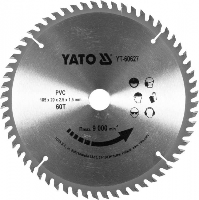Disc fierastrau circular yato vidia pentru pvc 185x20x60 dinti