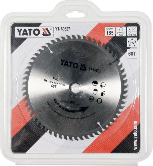 Disc fierastrau circular YATO vidia pentru PVC 185x20x60 dinti [2]