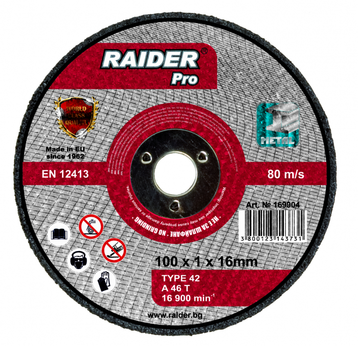 Disc pentru metal, scule pneumatice 100x1x16mm raider