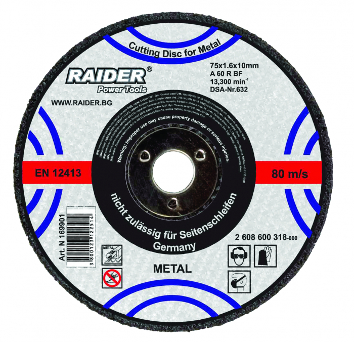 Disc pentru taiat metal 115х1.0х22.2mm raider
