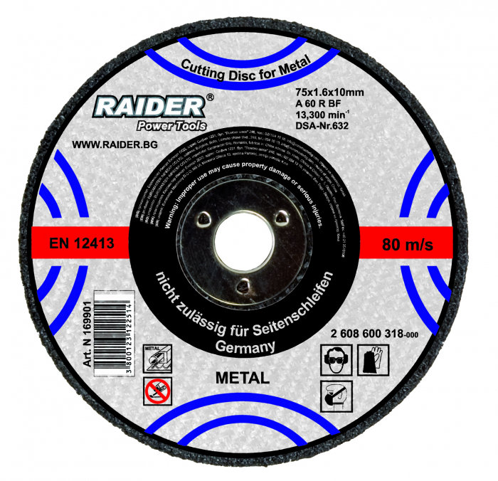Disc pentru taiat metal 115х1.2х22.2mm raider