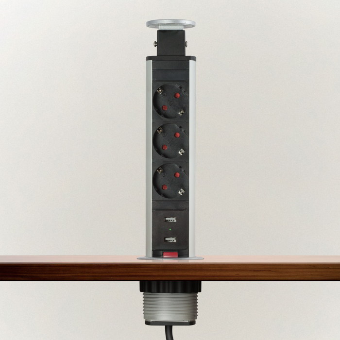 Distribuitor 3 prize camuflat în mobilier, USB- metalizat-satinat [2]