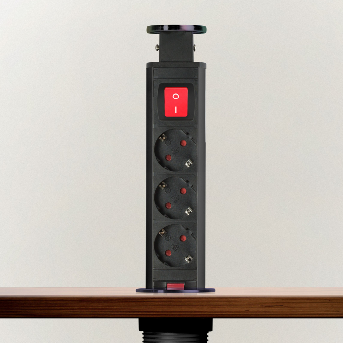 Distribuitor electric ascuns - 3 prize - negru lucios - Delight [2]